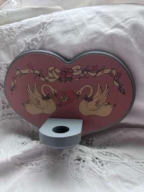 Vintage 1980s Grandmacore Heart Shaped Wood Swan Wall Candle Sconce Home Decor